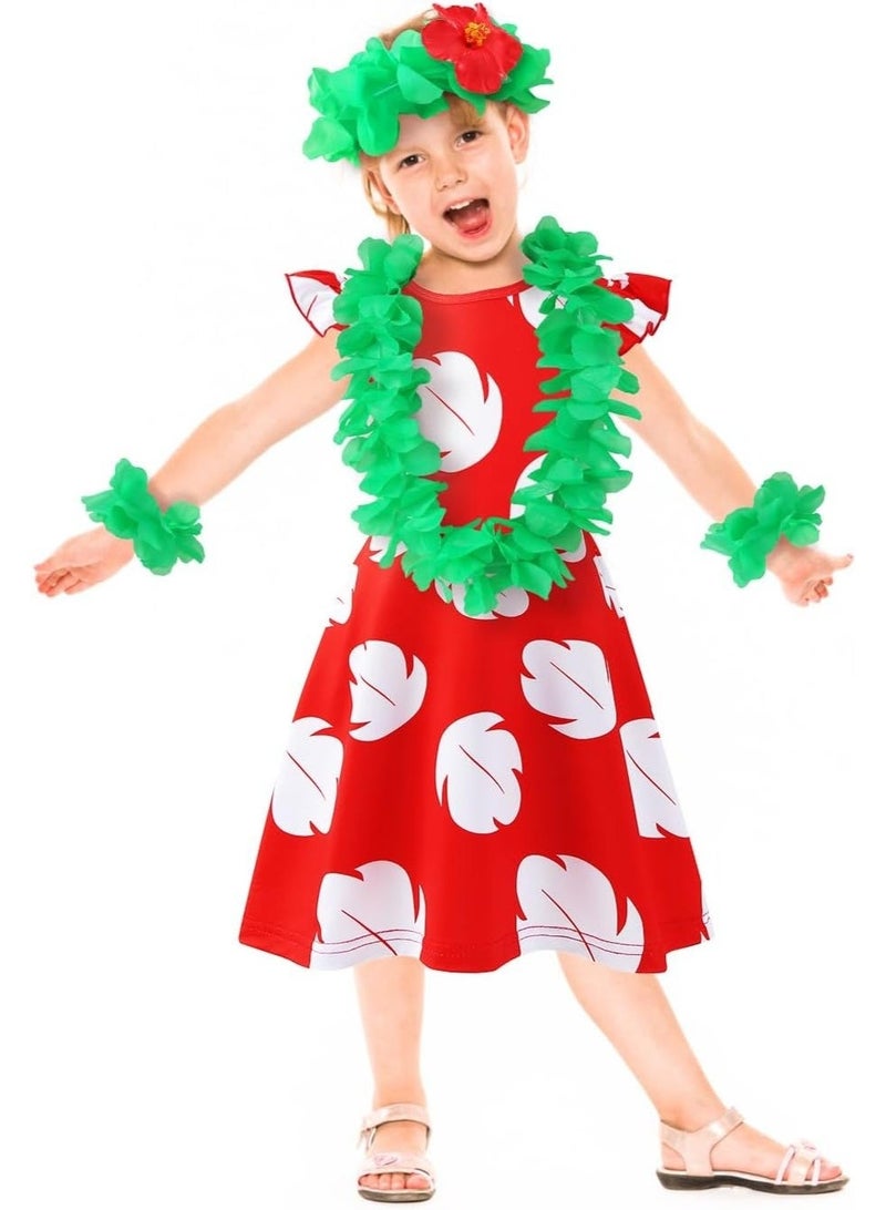 Sparklepals Lilo Stitch Hawaiian Little Girls Costume Dress with Luau Flower Leis Accessories Flower Hair Clip Toddler Halloween Party Cosplay Outfit - Image 5
